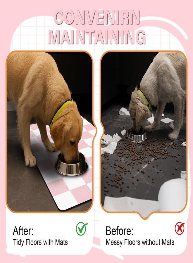 BLESWIN Cat Food Mat - 12"x 20" Cat Dog Mats for Food and Water Bowl, Checkered Pet Placemat Feeding Mat, Non-Slip Under Pet Bowls Mats for Messy Drinkers, Pink & White - Image 3